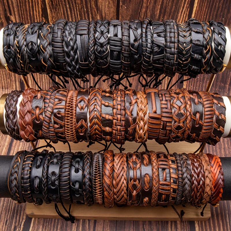 20Pcs/30Pcs/50Pcs Retro Simple Pu Leather Braided Bracelet Retro Bracelet, Cuff Wristband Random