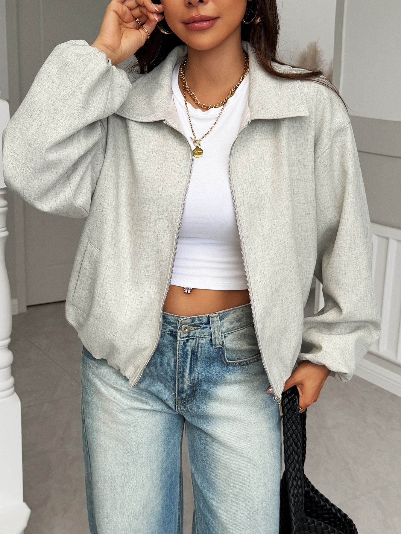 Elegant damjacka för höst och vinter lös passform casual stil_voghion.com