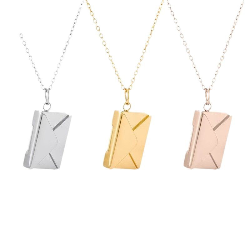 Engraved Envelope Necklace In Stainless Steel For Women_voghion.com