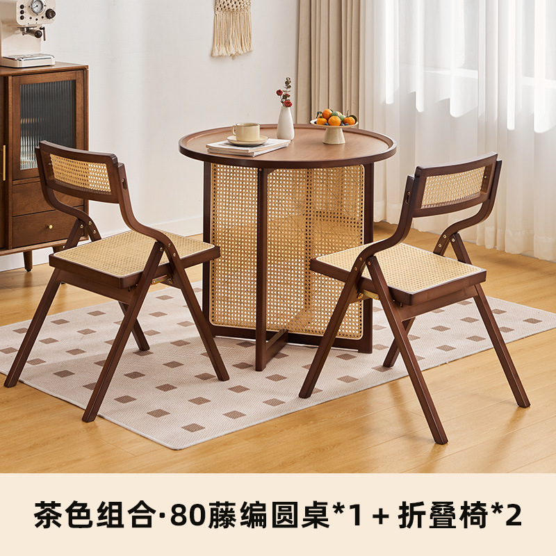 Combinación de mesa y silla de comedor de ratán japonés, mesa redonda de apartamento pequeño, balcón para el hogar, mesa de té de la casa de familia del sudeste asiático, estilo de troncos