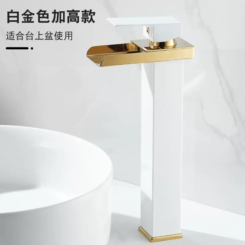 Grifo de Caño Ancho Tipo Cascada de Acero Inoxidable Mezclador de Agua Fría y Caliente para Lavabo