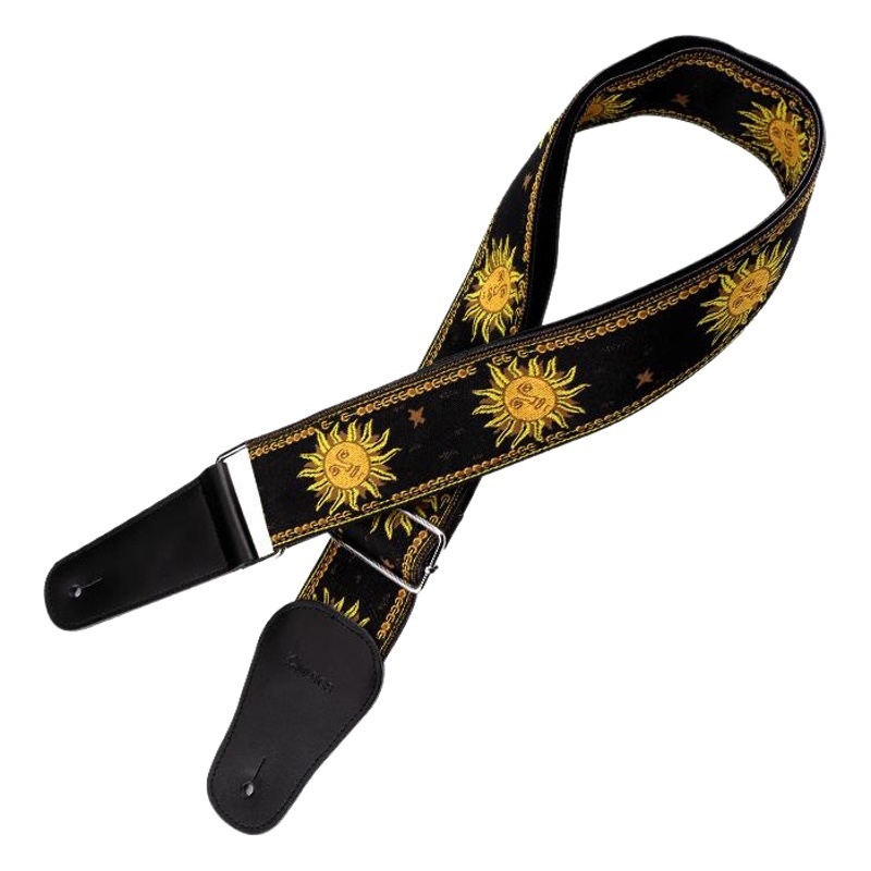 Cuero multicolor girasol jacquard 3D bordado correa de guitarra de madera | Correa de guitarra eléctrica ensanchada cabeza de cuero