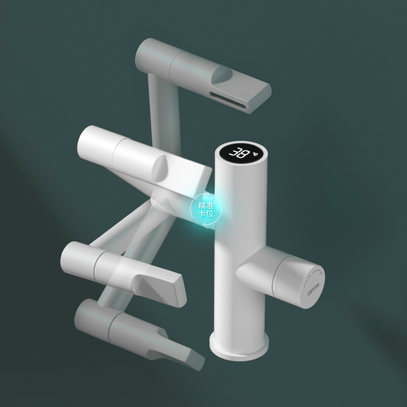 Gato de la suerte blanco Pantalla digital cobre completo pistola fría y caliente lavabo gris grifo mueble de baño champú universal lavado facial enjuague bucal