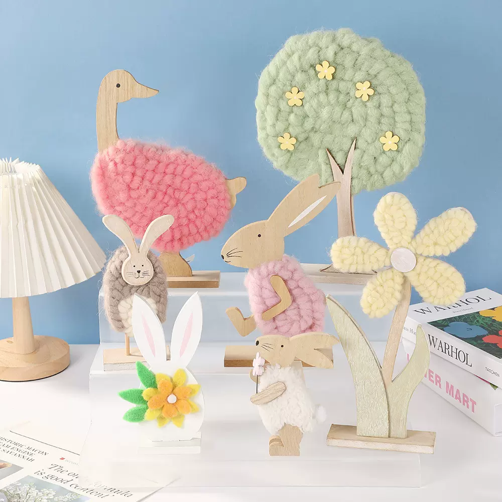 亚马逊复活节兔子装饰创意羊毛毡动物摆件可爱公鸡家居工艺品摆件