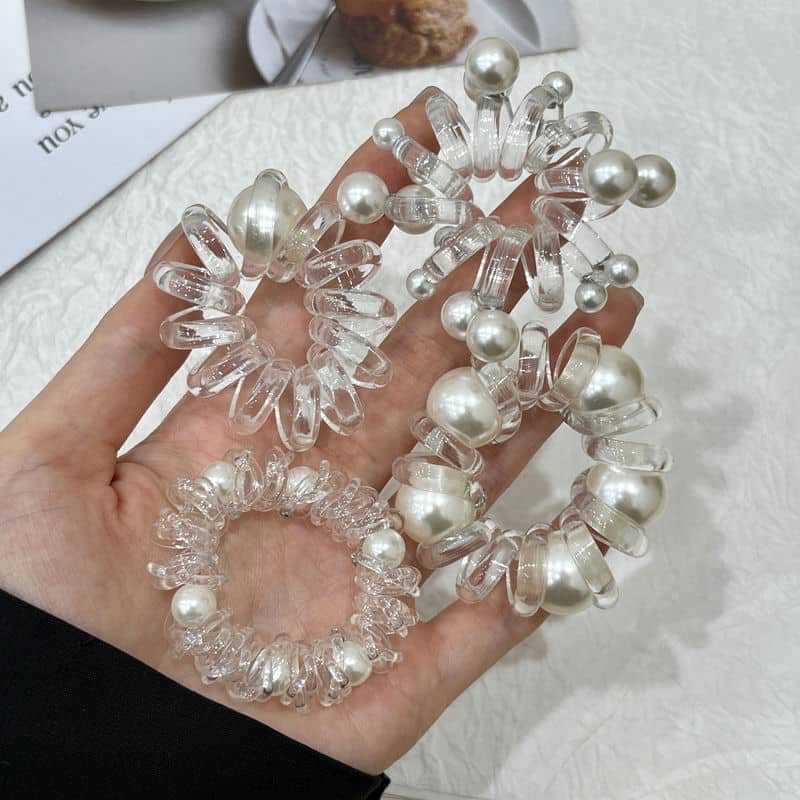 Pearl Transparent Telephone Wire Tie For Women, High-End Band, Simple And Elegant Hair Accessory_voghion.com