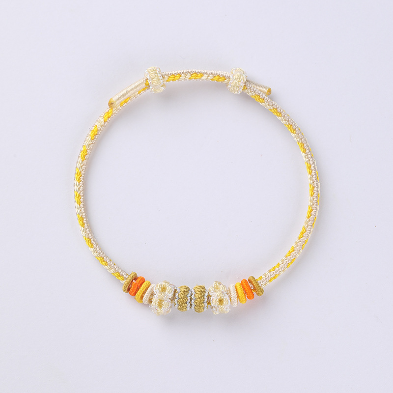 Wearable Gold 3.0 Thick Handmade Braided Semi-Finished Double-Ended Color-Blocked Peach Blossom Bracelet DIY Jewelry, Freely Insertable with Pure Silver