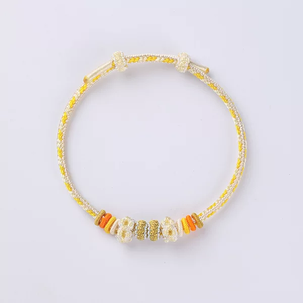 Wearable Gold 3.0 Thick Handmade Braided Semi-Finished Double-Ended Color-Blocked Peach Blossom Bracelet DIY Jewelry, Freely Insertable with Pure Silver