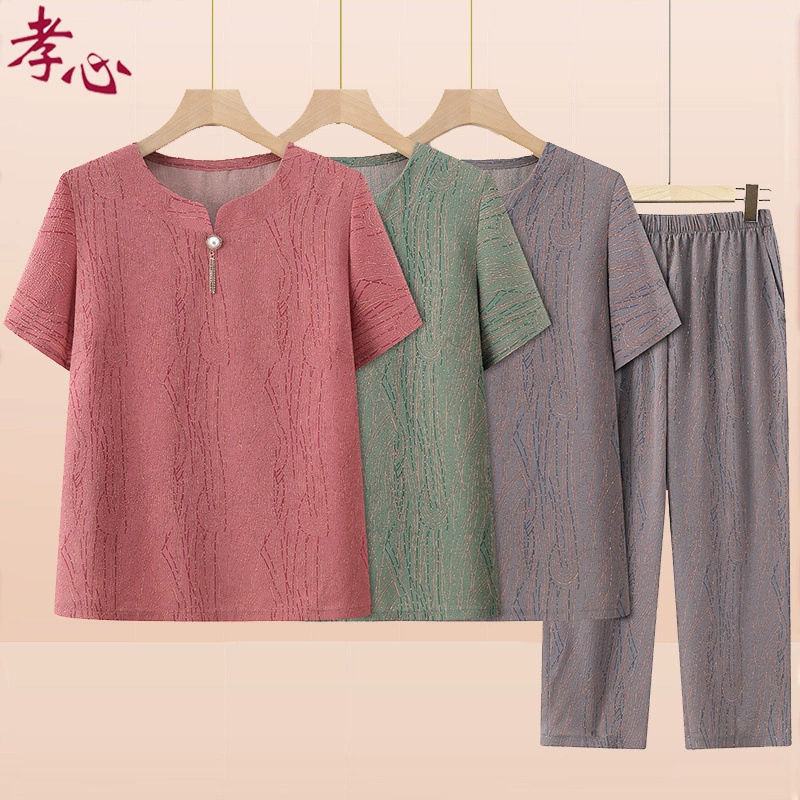 Летняя одежда из двух предметов для женщин среднего и пожилого возраста с короткими рукавами для мам, летние костюмы бабушек, повседневные старушки.