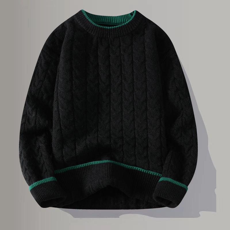 2025 Autumn and Winter Sweater Men's Korean Style Loose Youth Round Neck Men's Sweater New Contrast Color Pullover Sweater