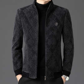 中年男装2024新款冬季男士夹克雪尼尔加棉加厚外套茄克衫爸爸装
