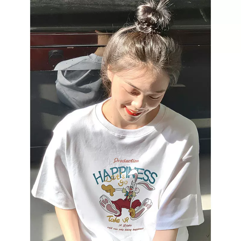海外订单剪标撤回外贸女装夏季美式休闲短袖t恤女宽松百搭上衣