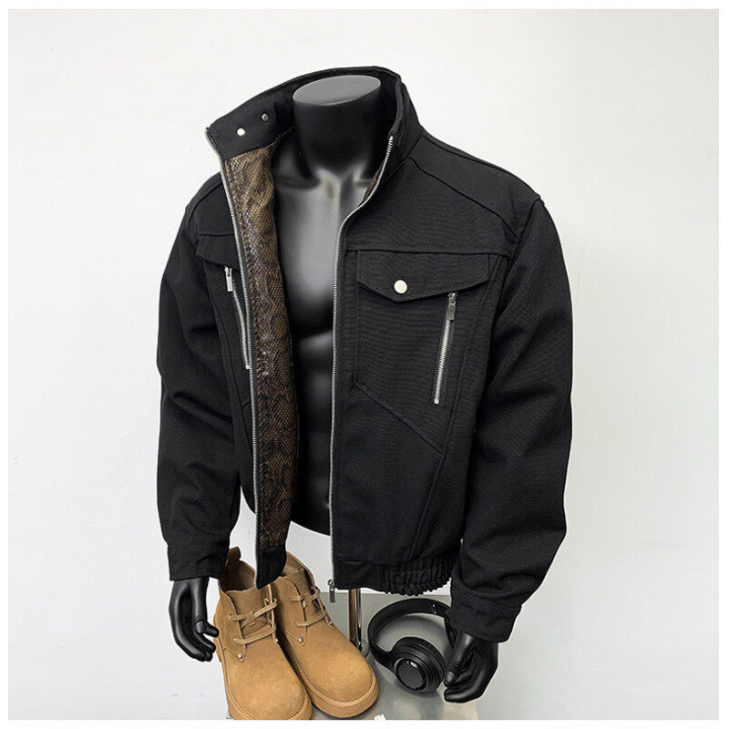 春の新型蛇年限定の山アナコンダのジャケットの重いポンドの短いタイプの工装のコートの男性のファッションのデザイン感の上着の潮