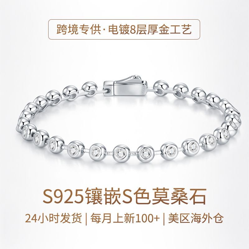 Amazon's Best-Selling Genuine Sterling Silver Bracelet with S925 Sterling Silver Moissanite Five-Flower Design, High-End Feel, Gift for Girlfriend, Fashionable
