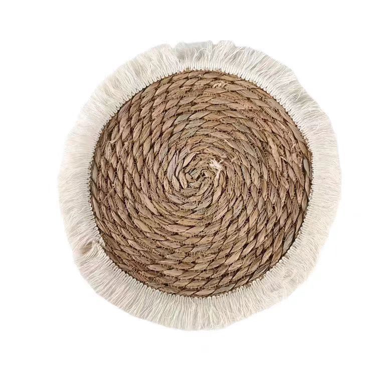 Cojín de paja de borde frisa gruesa mortero de aislamiento térmico colchón de caucho redondo tela de paja tela mesa de mesa cojín cubiertos