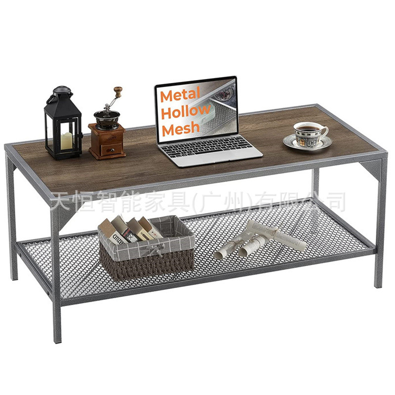 Farmhouse Style Rustic Walnut Color Coffee Table End Table with Storage Mesh Shelf for Home Living Room Factory Direct Sales