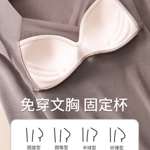 German velvet warm thickened top with chest pad V-neck underwear bra-free women's autumn and winter seamless heating bottoming shirt for women