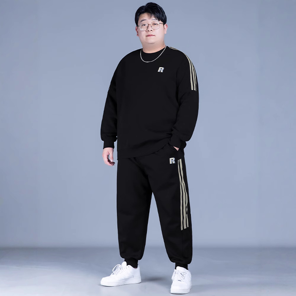 2024 새로운 플러스 뚱뚱한 플러스 사이즈 레저 세트 남자 스포츠 뚱뚱한 남자 가을과 겨울 남자 스웨터 바지 투피스 세트