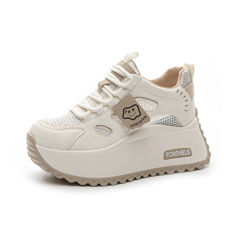 Platform White Sneakers 2025 New Style Height Increasing 8cm Small Foot Appearance Casual Versatile Color Block Mesh_vogvips.com