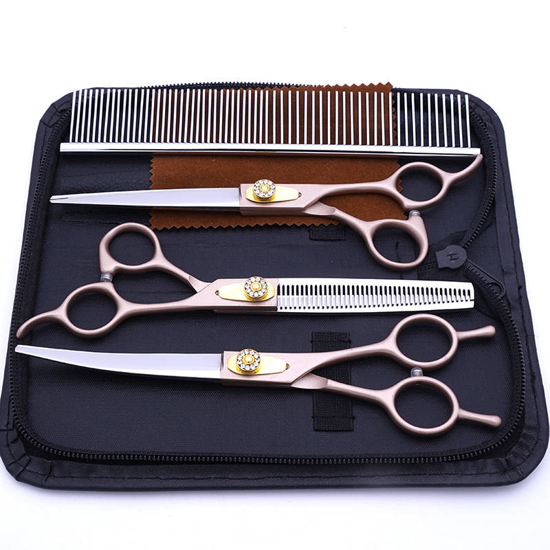 Directo de fábrica de 7 pulgadas de acero inoxidable de alta gama tijeras para mascotas profesional mascota belleza tijeras de corte de pelo tijeras de adelgazamiento del perro