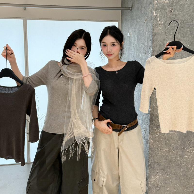Only One VI+2026 Early Autumn Korean Style Simple Versatile Slim-Fit Round Neck Three-Quarter Sleeve Knit Sweater 98696 Only One VI+2026 Early Autumn Korean Style Simple Versatile Slim-Fit Round Neck Three-Quarter Sleeve Knit Sweater 98696