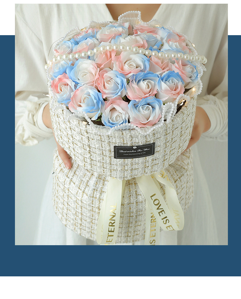 Ramo unisex de rosas azules con hielo picado, ramo de flores de jabón para San Valentín, regalo de Navidad, temporada de graduación_voghion.com