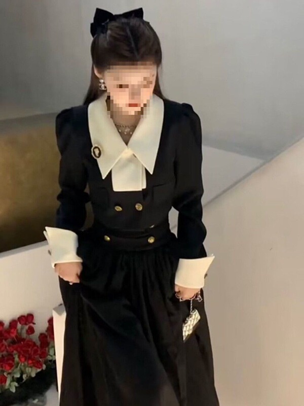 Little Chanel Hepburn Style Rich Daughter Dress Women's Autumn Little Black Dress Birthday Outfit Suit Dress