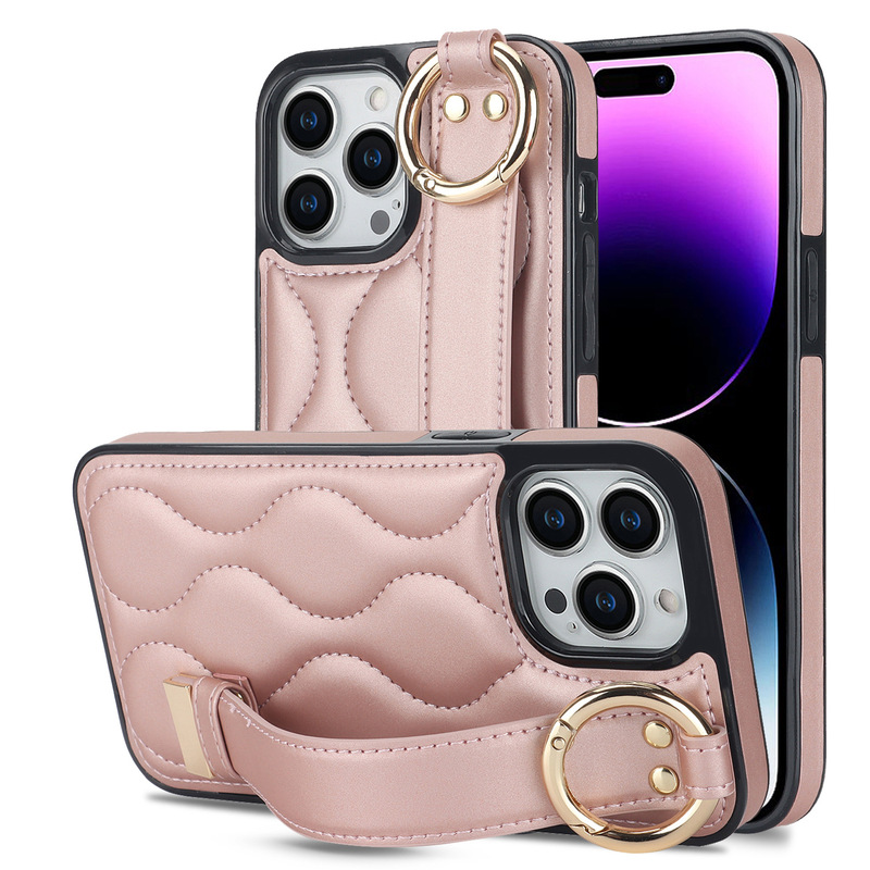 iPhone15Promax Ring Mobile Phone Case for Apple 14 Wavy Line Chanel Style Wristband Mobile Phone Leather Case