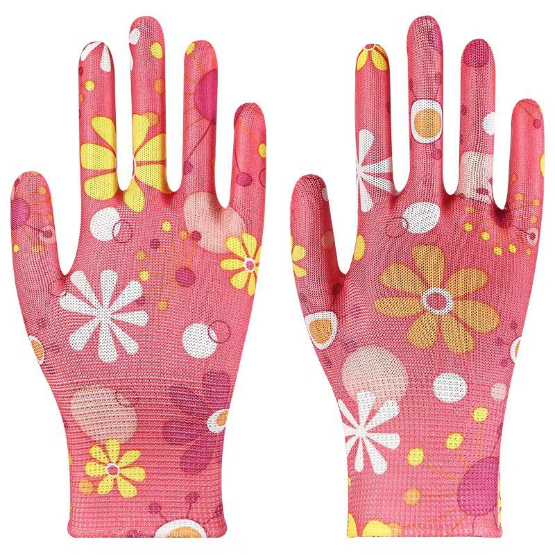 Guantes de protección laboral de nailon impresos, ligeros, transpirables y resistentes al desgaste, protección para el trabajo de recolección de jardinería, guantes electrónicos de colores multicolores