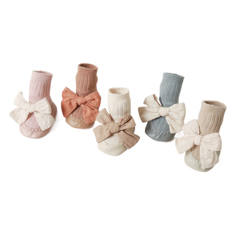 Primavera y otoño bebé de cuero zapatos de piso inferior Calcetines de bebé media pantorrilla anti-caída arco coreano princesa Calcetines de Niño Zapatos