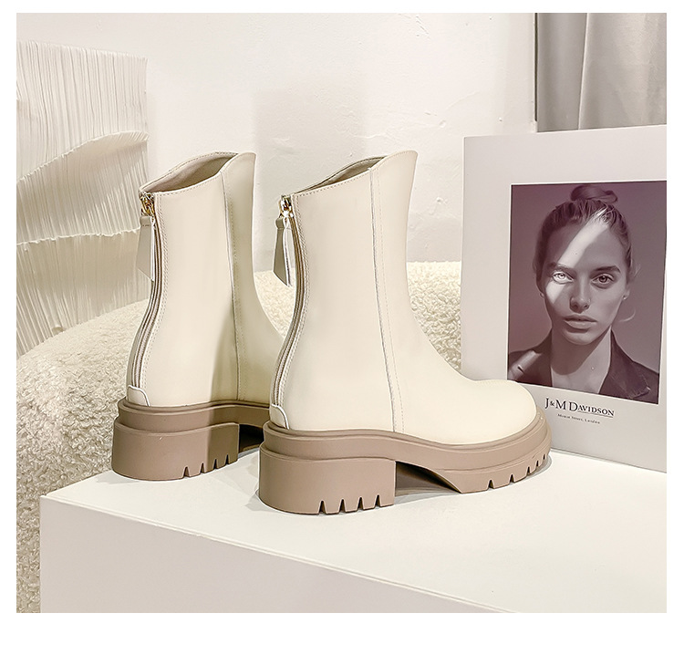 White Ankle Boots For Women Thick Sole Elastic Slim Fit Autumn_voghion.com