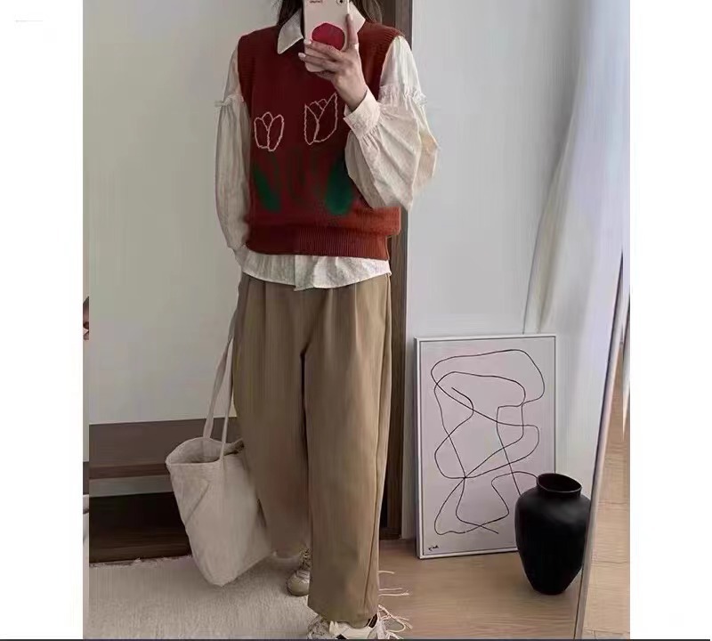 24 invierno Puyuan primavera y otoño nuevo chaleco de jersey de punto de mujer estilo coreano Jacquard cuello redondo suelto image 7