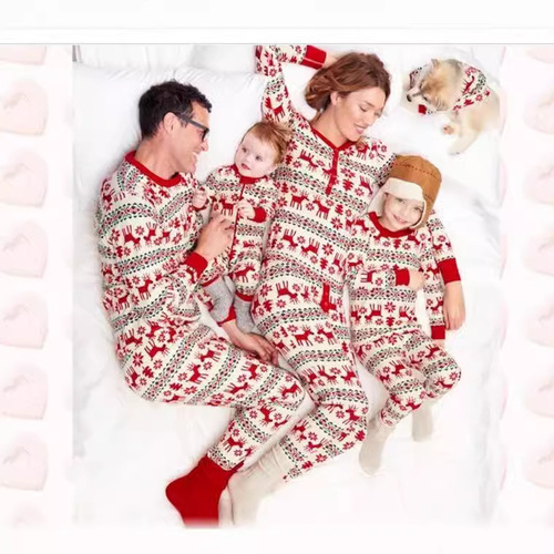 Parent-child outfit, a family of three and four, European and American long-sleeved elk printed Christmas parent-child pajamas