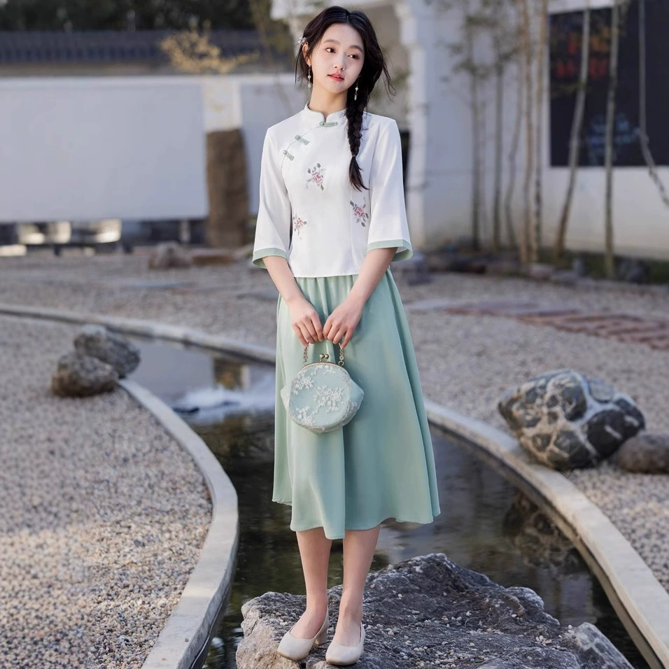 Китайская Республика темпераментная женская одежда в китайском стиле ретро вышитый хлопок, льн, танг, топ cheongsam