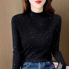 2025秋冬星空衣打底衫百搭小立领亮片星空绒T恤女士长袖内搭上衣