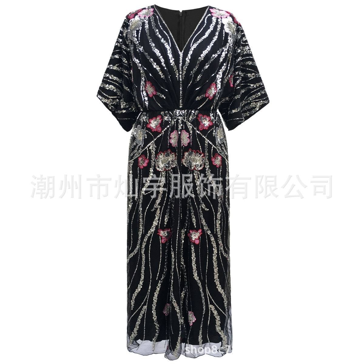 New European and American 1920 vintage Gatsby ball gown dance skirt Amazon round neck sequined beaded embroidery plus size dress