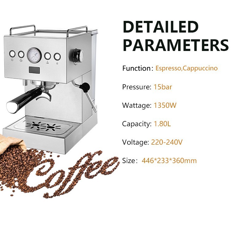 1350W transfronterizo 58 mango máquina de café de acero inoxidable hogar bomba de presión italiano concentrado máquina de café semiautomática