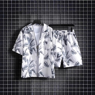 Retro Floral Shirt Short-Sleeved Thai Hawaiian Style Beach Quick-Drying Design Handsome Loose Two-Piece Suit for Couples