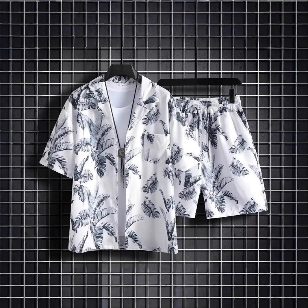 Ретро рубашка с цветочным принтом, короткий рукав, тайско-гавайский стиль, пляжная, быстросохнущая, стильный свободный двухкомплектный костюм для пар