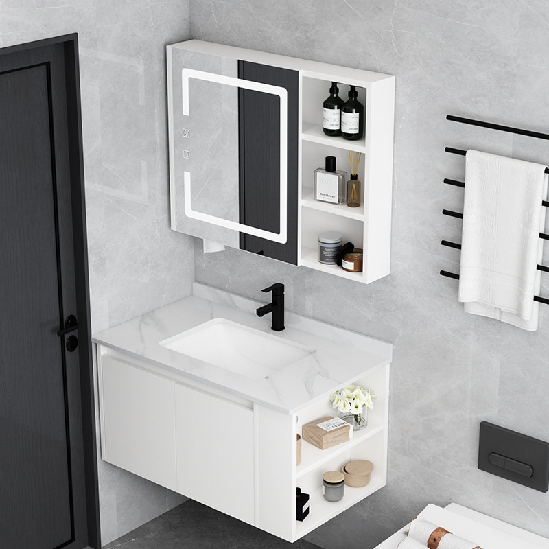 Combinación de gabinete de baño de madera maciza moderno baño minimalista lavabo lateral gabinete de inodoro de almacenamiento
