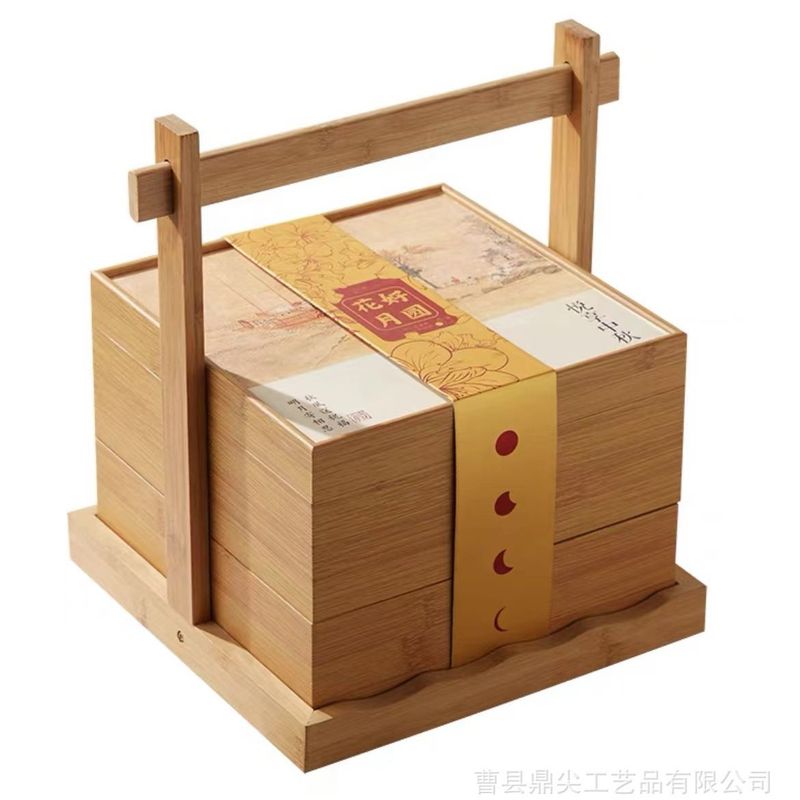 中国のポータブル二層木製月餅箱空のギフトボックス家庭用ギフト木箱単層天蓋月餅木箱|undefined