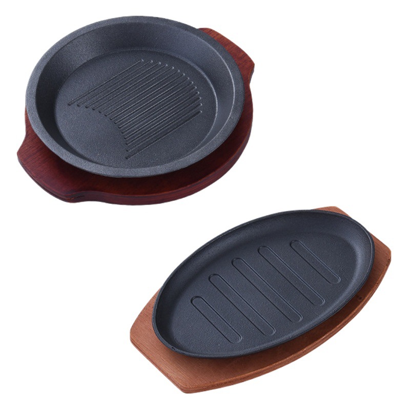 Commercial teppanyaki iron plate round barbecue frying plate rectangular Korean steak plate barbecue fish plate for home use