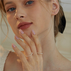 Non-fading ultra-thin double-layer Swarovski pearl strong light American 14K gold-plated index finger ring ring tail ring for women 925