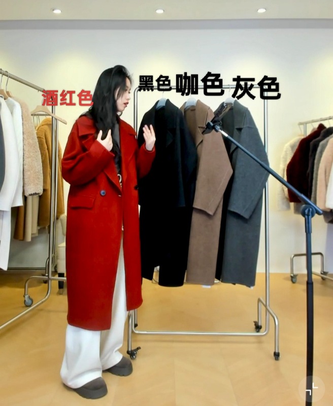 【限定特価】旧正月お祝いレッド10カシミア8ヤク両面ウールコート気質万能コクーンコート|undefined