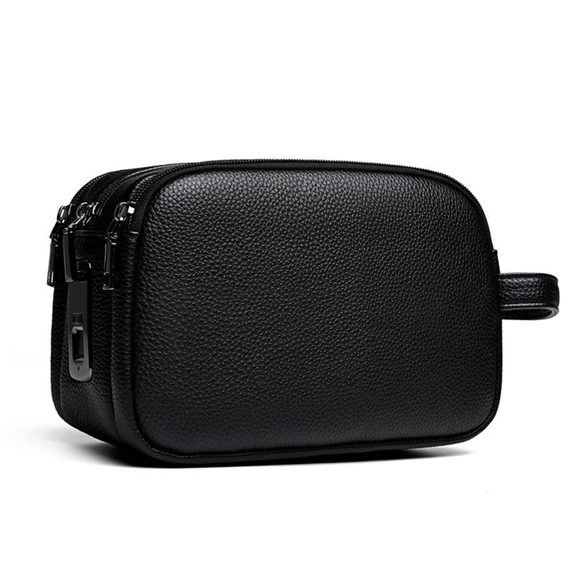 New Men's Clutch Bag with Fingerprint Lock, Large Capacity, Lychee Pattern, Casual Handbag, Soft Leather, Multi-Pocket Handbag, Men's Bag