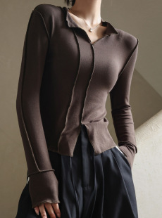 Q Popular Quality Modal V Neck Bottoming Shirt for Women in Autum, Slim Long-Sleeved Top Design T-Shirt