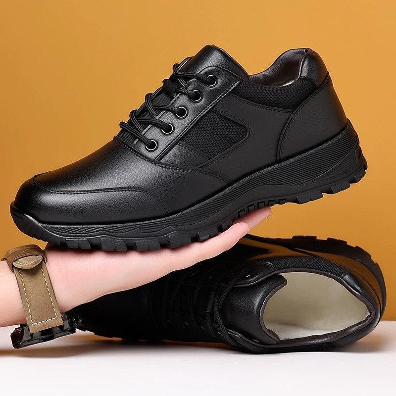 Шерстяные хлопчатобумажные туфли на флисовой подкладке Мужская кожаная обувь Повседневная деловая обувь Шерстяная теплая повседневная кожаная обувь на низком каблуке Модная деловая спортивная обувь