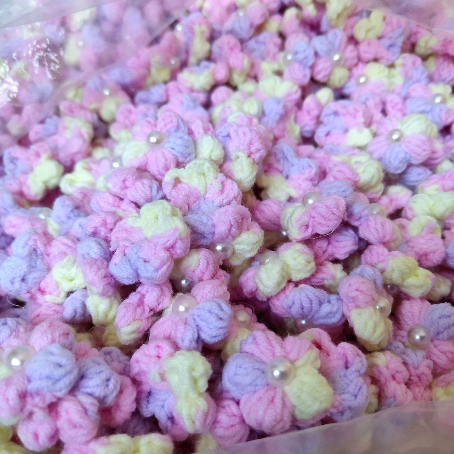 宁宁手工纯手工钩织针织毛线小花段染拼色小花衣服辅料配件尺寸2.