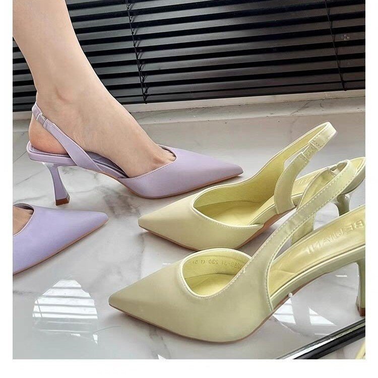 2024 Summer New Style Pointed Toe French Small Heel Shoes Baotou High Heels Women's Breathable Stiletto Fashion Sandals_vogarts.com
