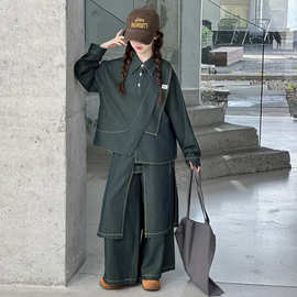 女童牛仔衬衫套装秋季2025新款儿童洋气时髦潮装春秋款女大童秋装