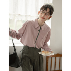 2025秋季新款设计感撞色竖条纹衬衫女休闲气质衬衣磨毛长袖上衣